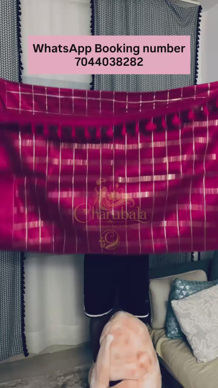 Fuchsia Glow | Tissue Sequin Check Saree