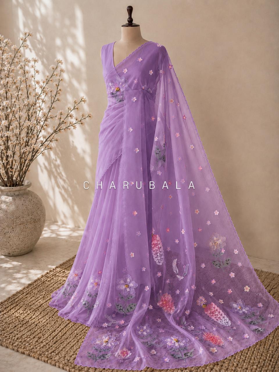 Lavanya Organza Saree with 3D Floral Applique Work