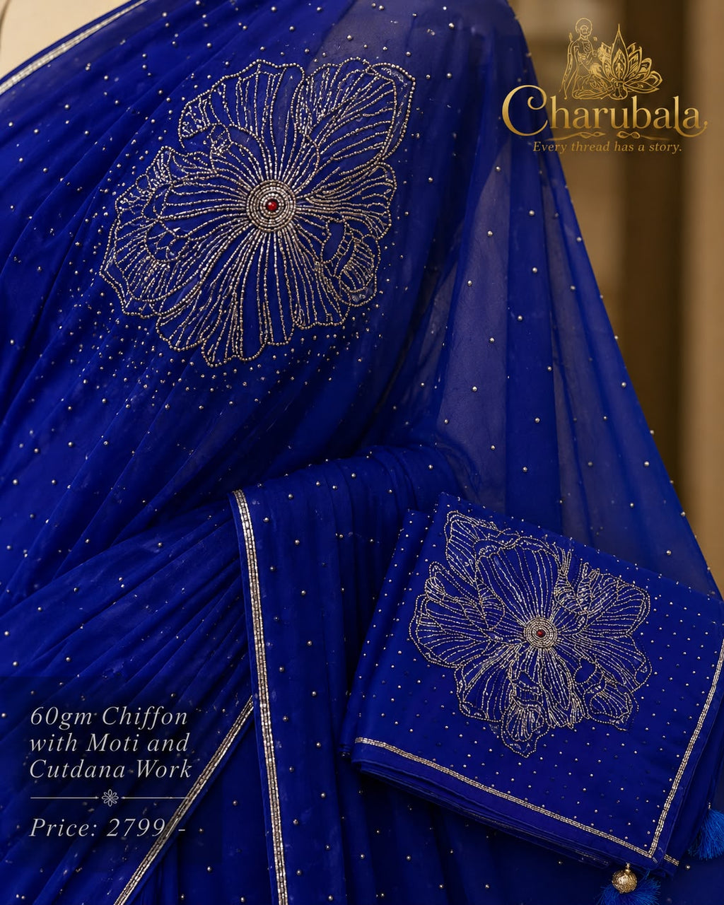 Regal Chiffon Saree with Moti & Cutdana Work