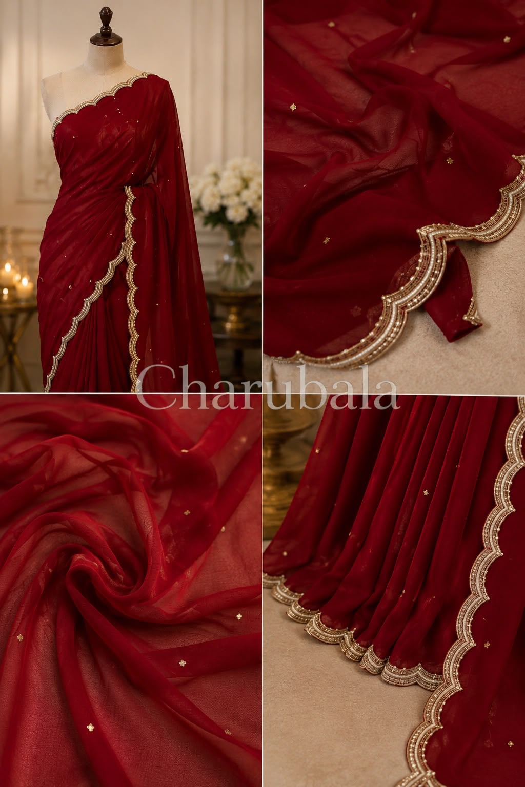 Luxe Chiffon Saree with Moti & Cutdana Handwork