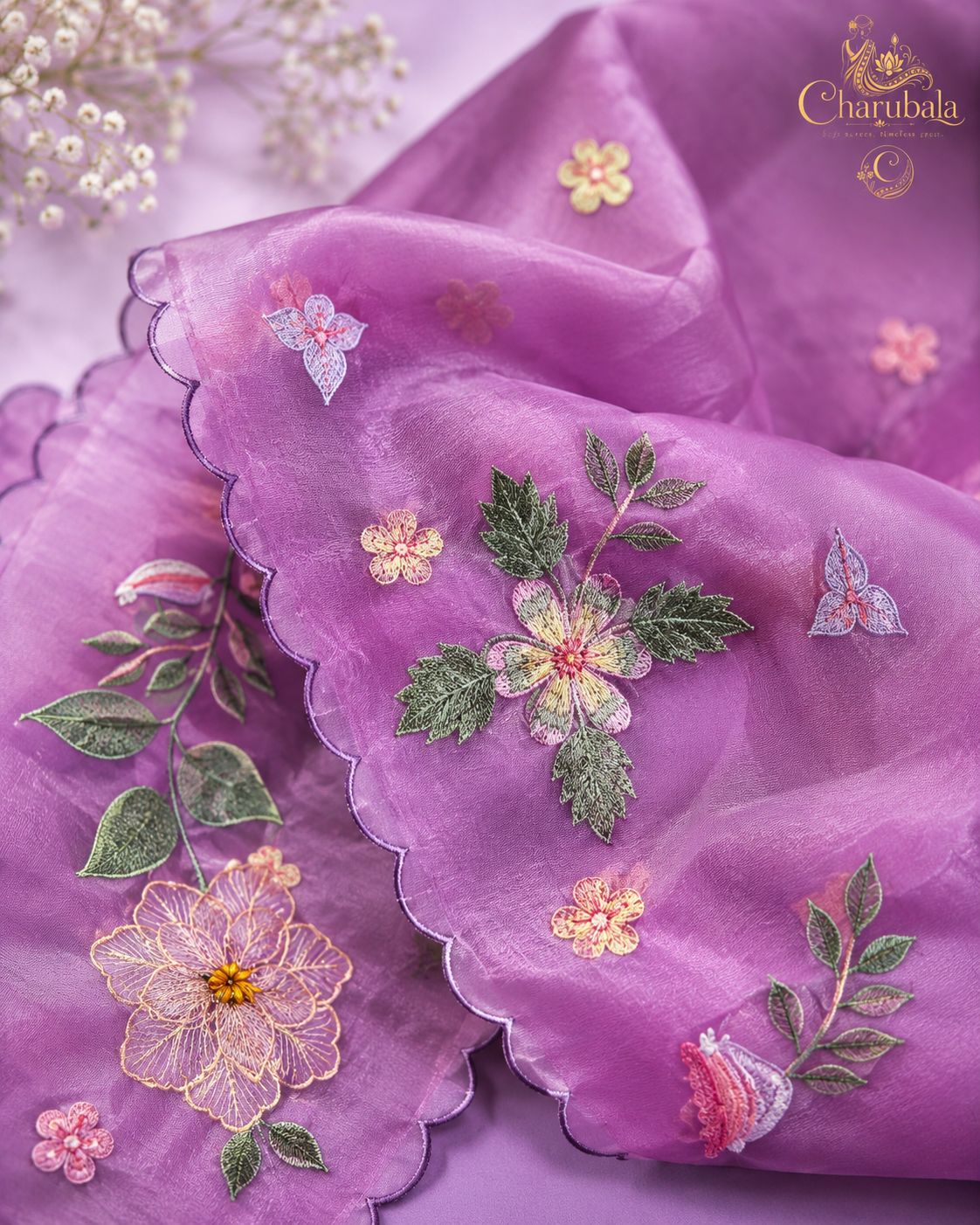 Lavanya Organza Saree with 3D Floral Applique Work