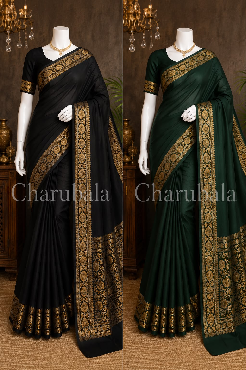 Banarasi AD Cotton Saree with Antique Golden Zari Border