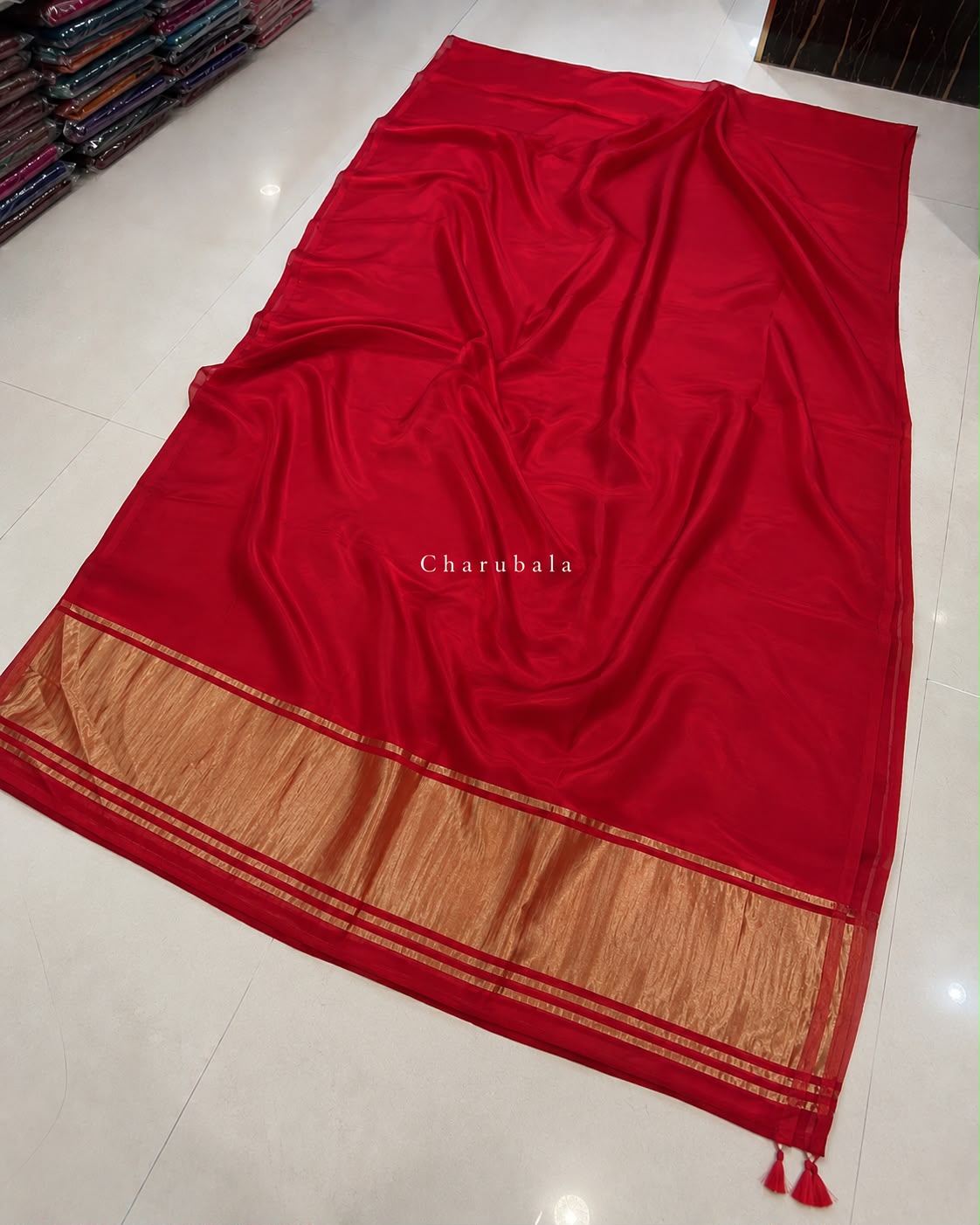 Crimson Royale – Pure Modal Silk Saree with Golden Tissue Pallu