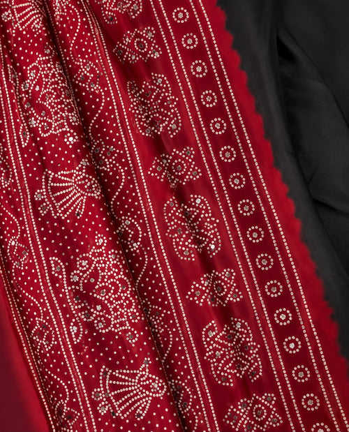 Ajrakh Mirror Magic – Modal Satin Bandhani Saree