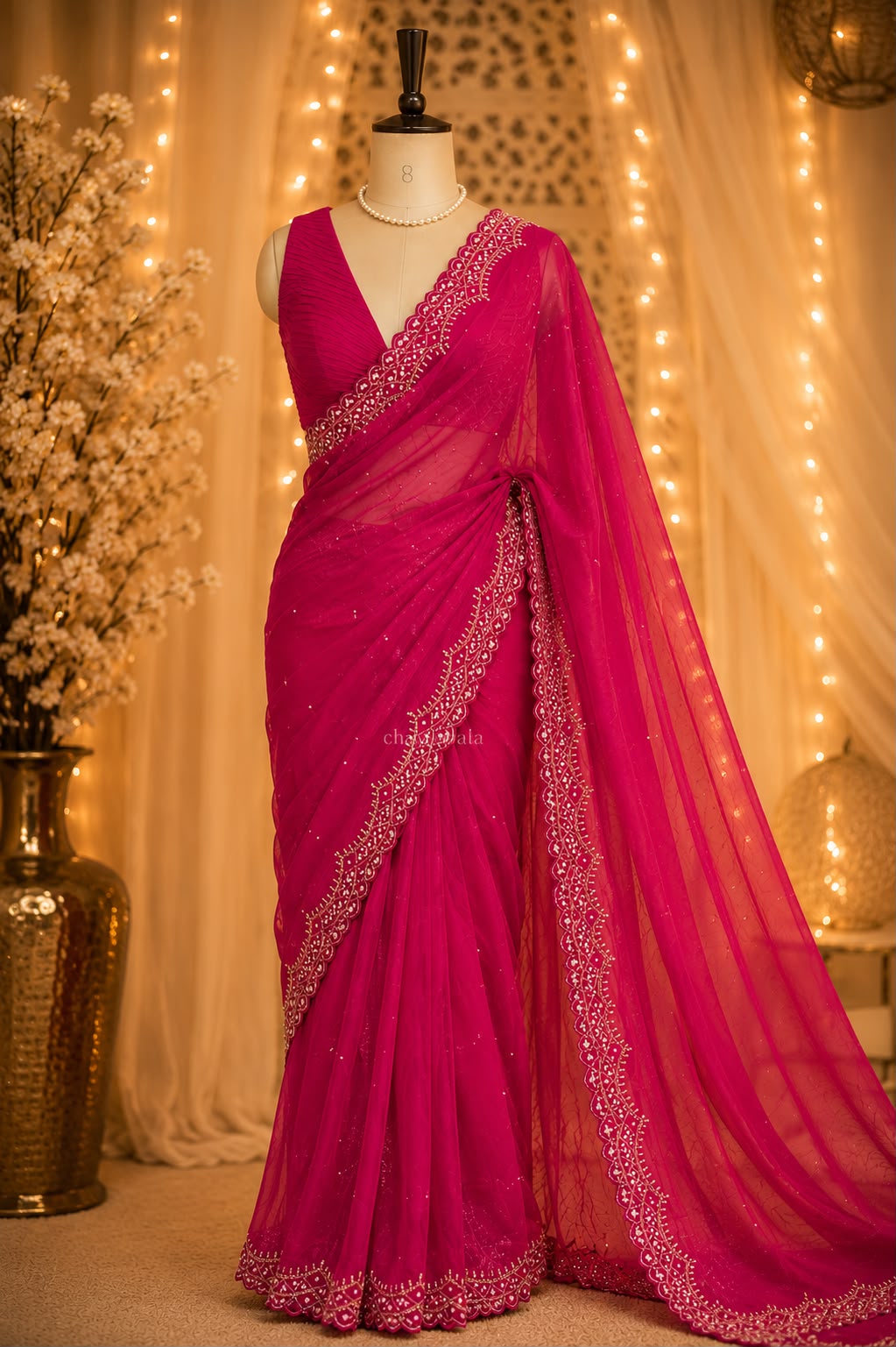 Sunset Glow Premium Organza Saree with Hand Embroidered Cutdana Border