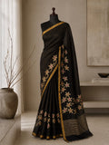 Pure Linen Handloom Saree with Golden uncut Zari weave