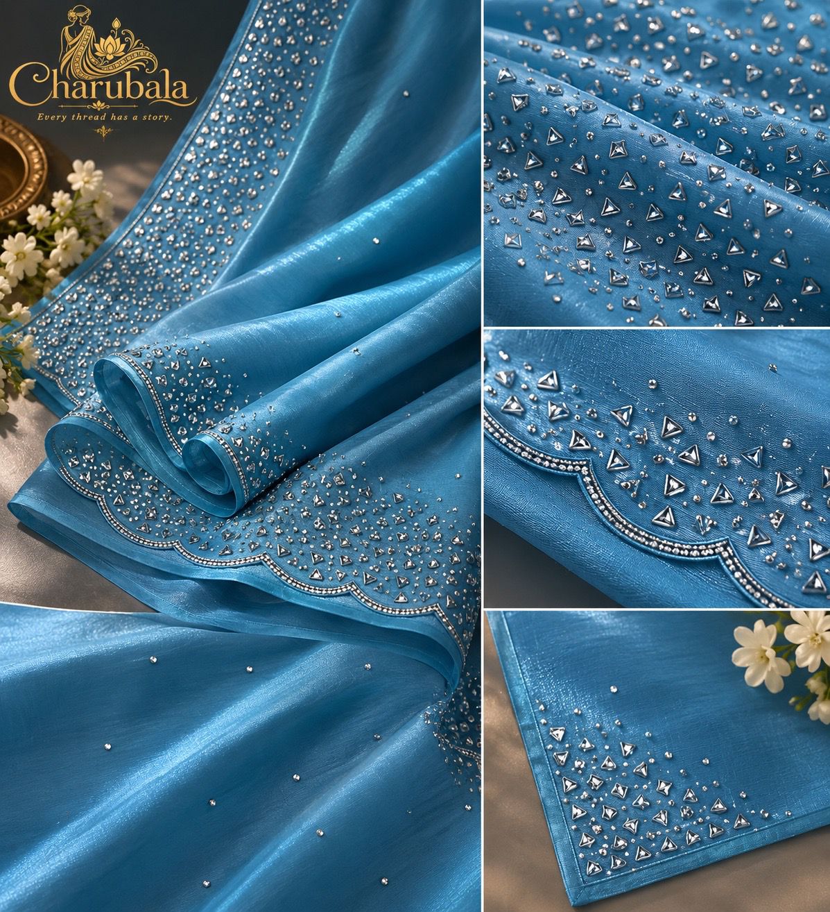 Neelima Glass Tissue Saree with Zarkan Handwork