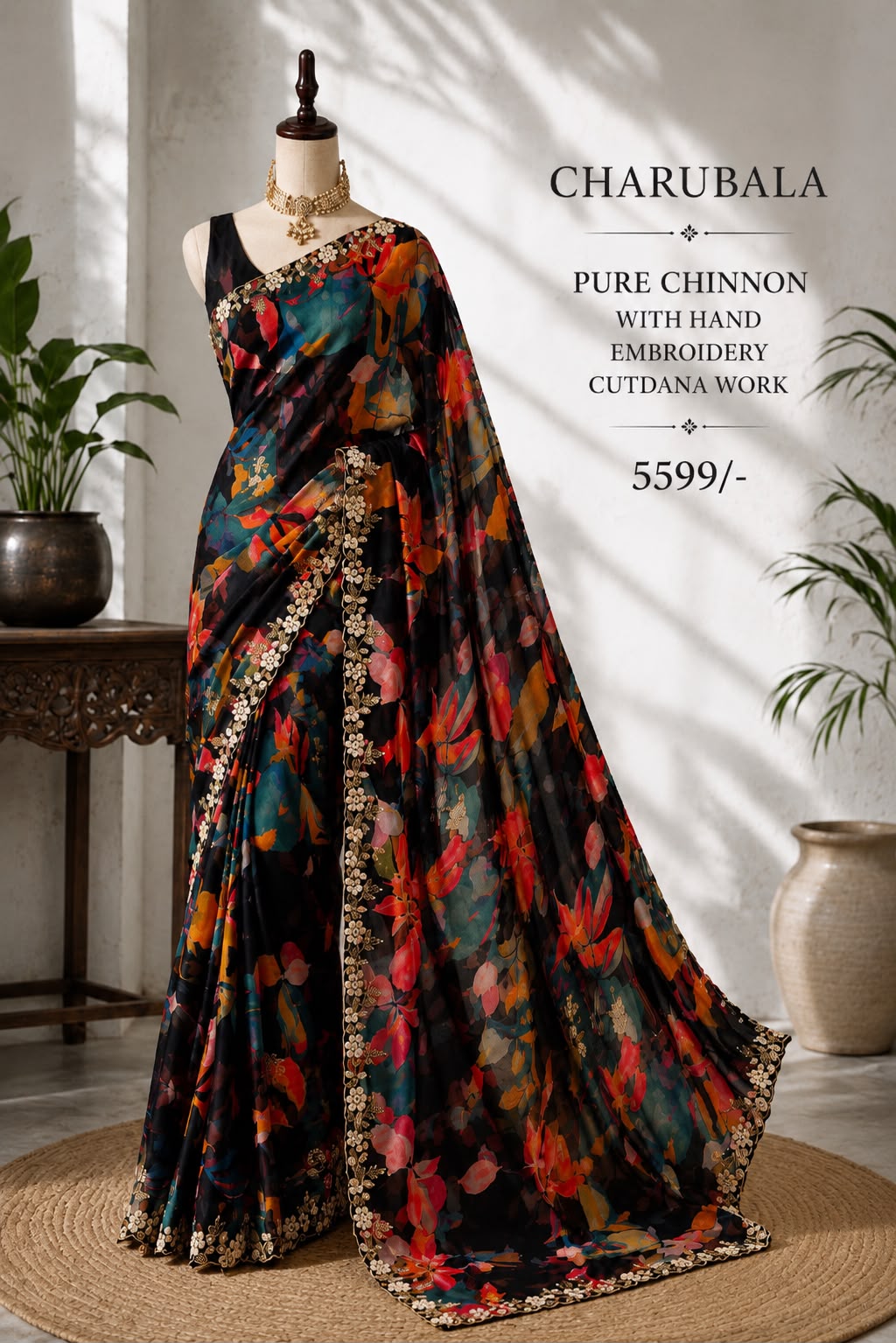Luxe Pure Chinnon Saree with Hand Cutdana Work