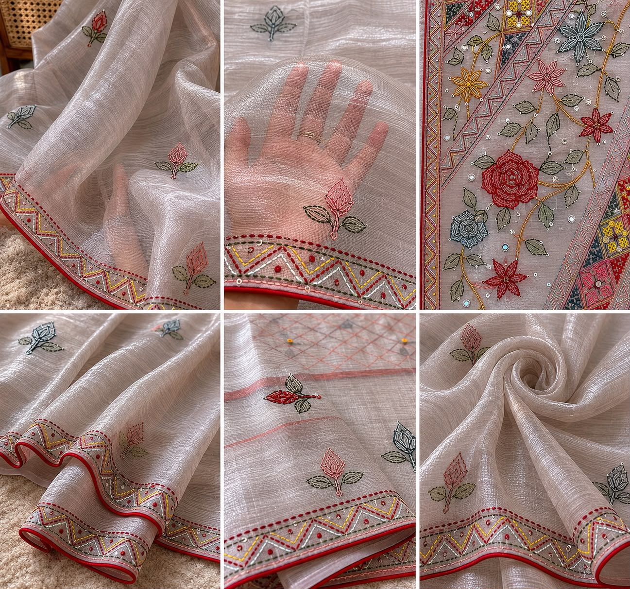Premium Linen Tissue with Katha Mirror Handwork