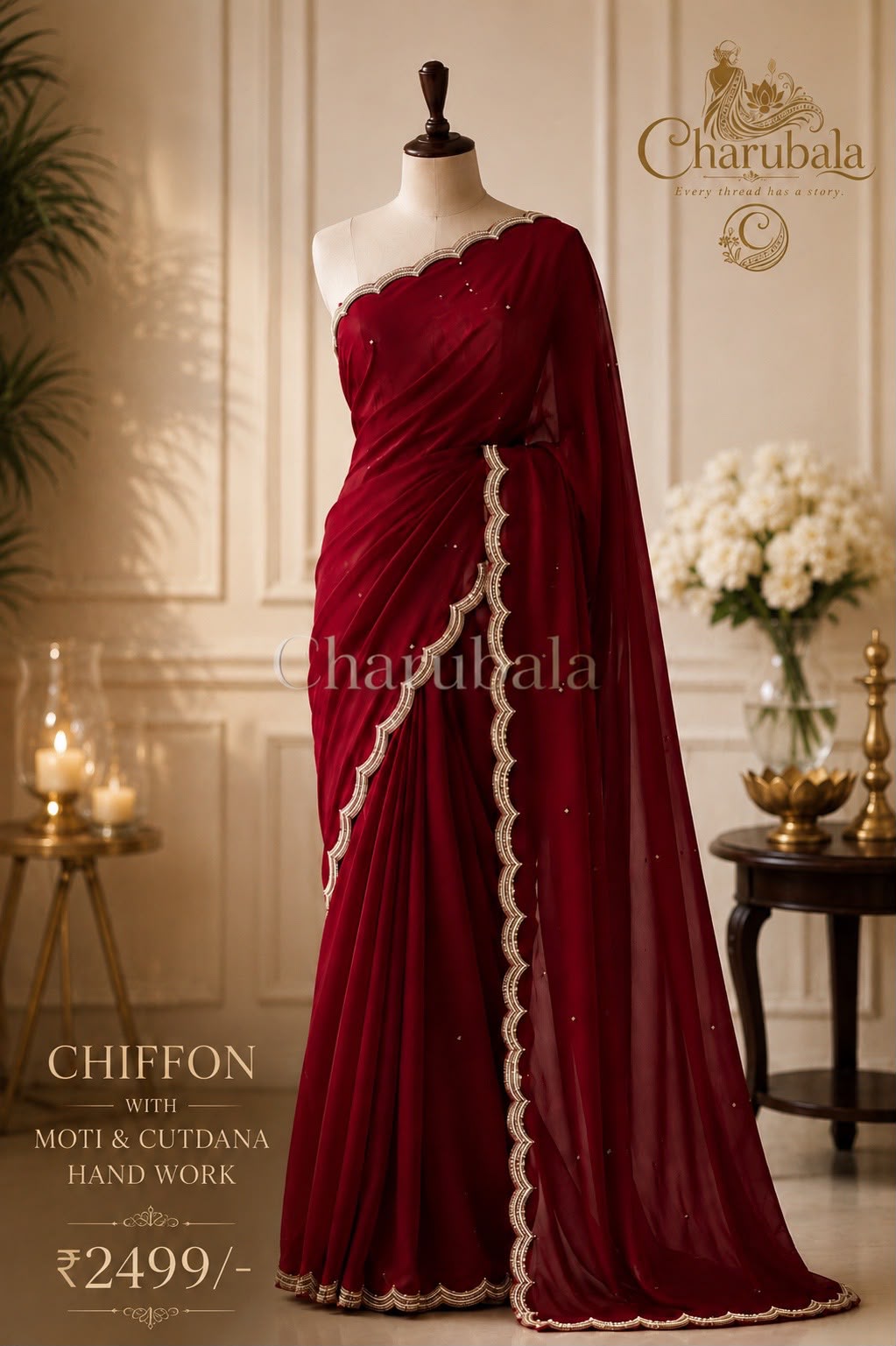 Luxe Chiffon Saree with Moti & Cutdana Handwork