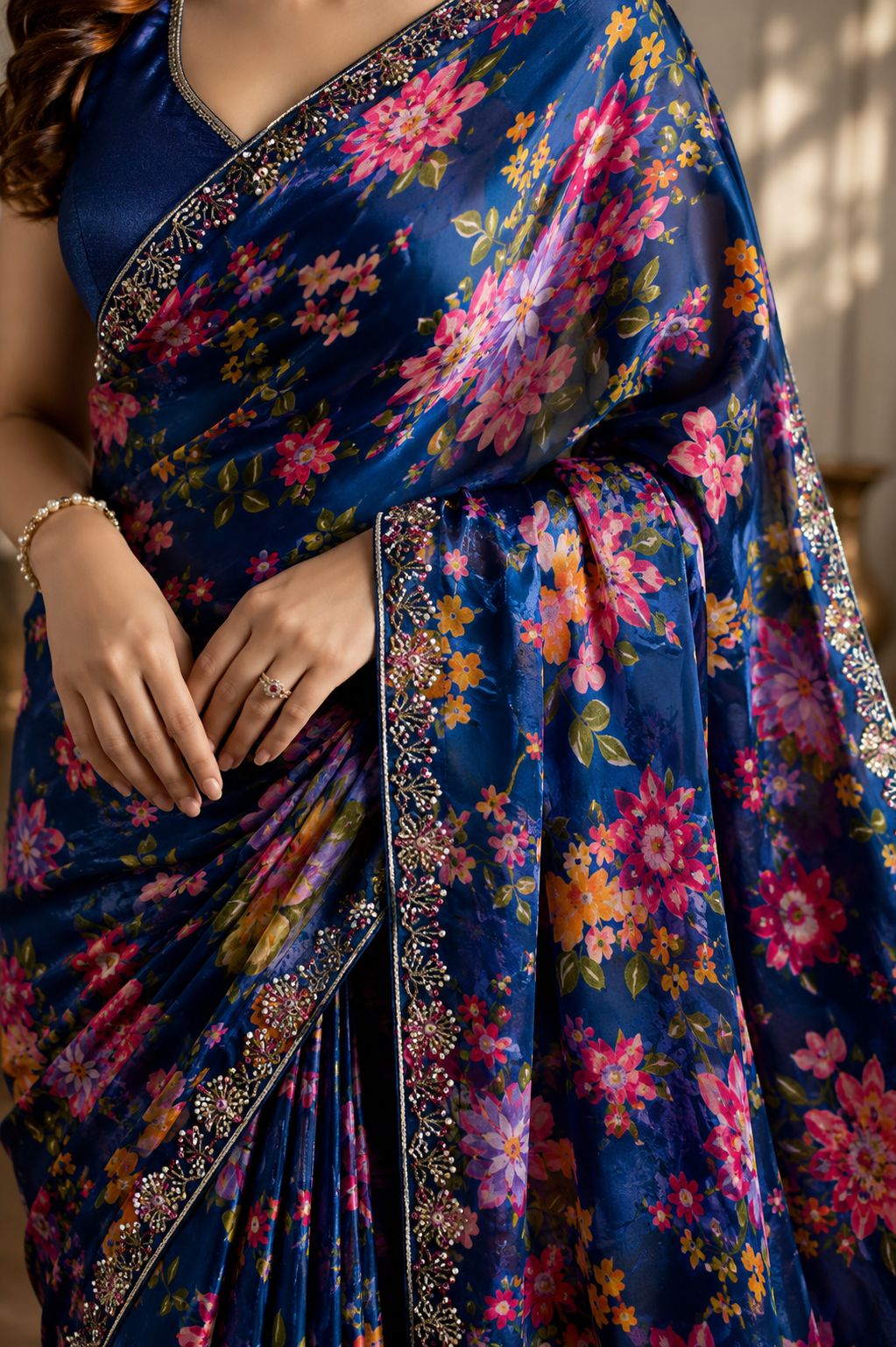 Luxe Pure Chinnon Saree with Hand Cutdana Work