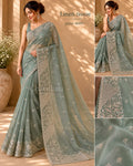 Alpona Linen Tissue Saree with Handwork