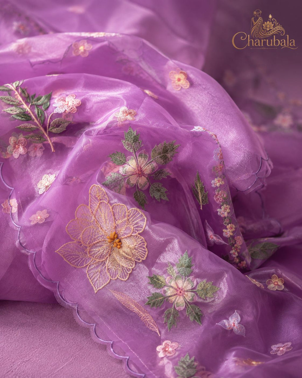 Lavanya Organza Saree with 3D Floral Applique Work