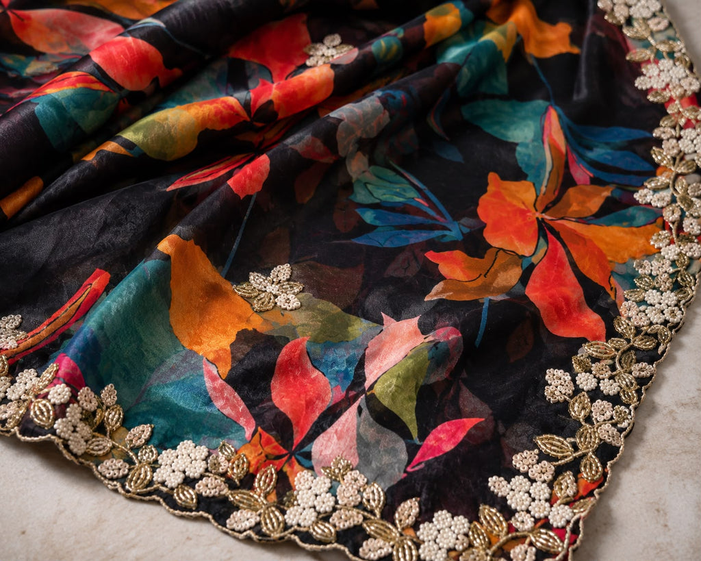 Luxe Pure Chinnon Saree with Hand Cutdana Work