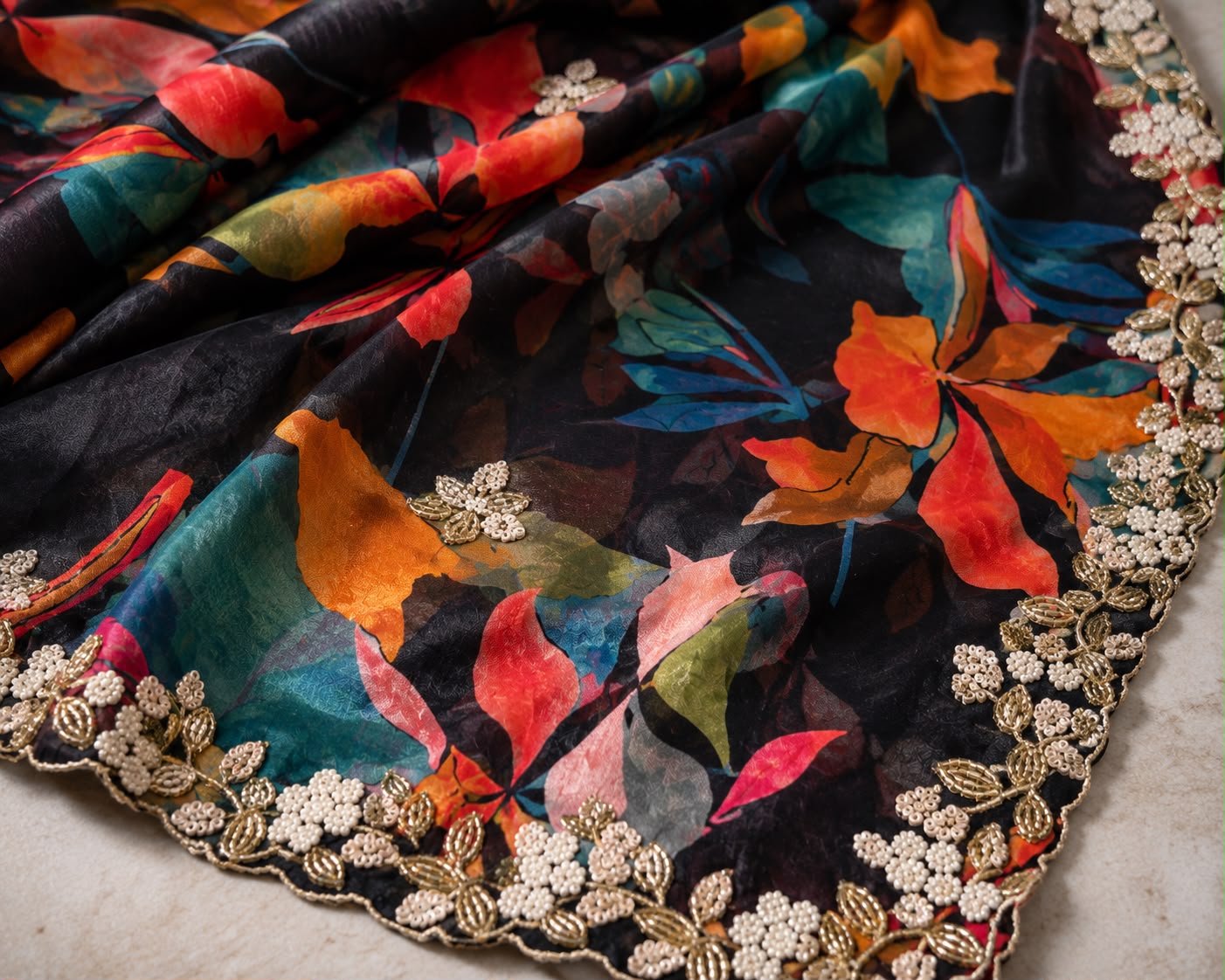 Luxe Pure Chinnon Saree with Hand Cutdana Work