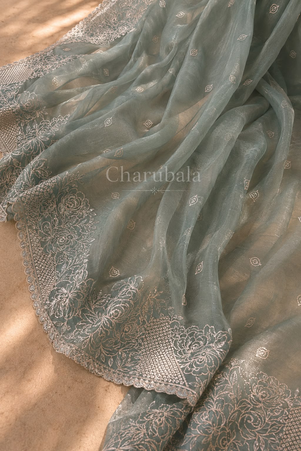 Alpona Linen Tissue Saree with Handwork