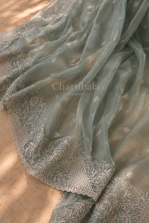Alpona Linen Tissue Saree with Handwork