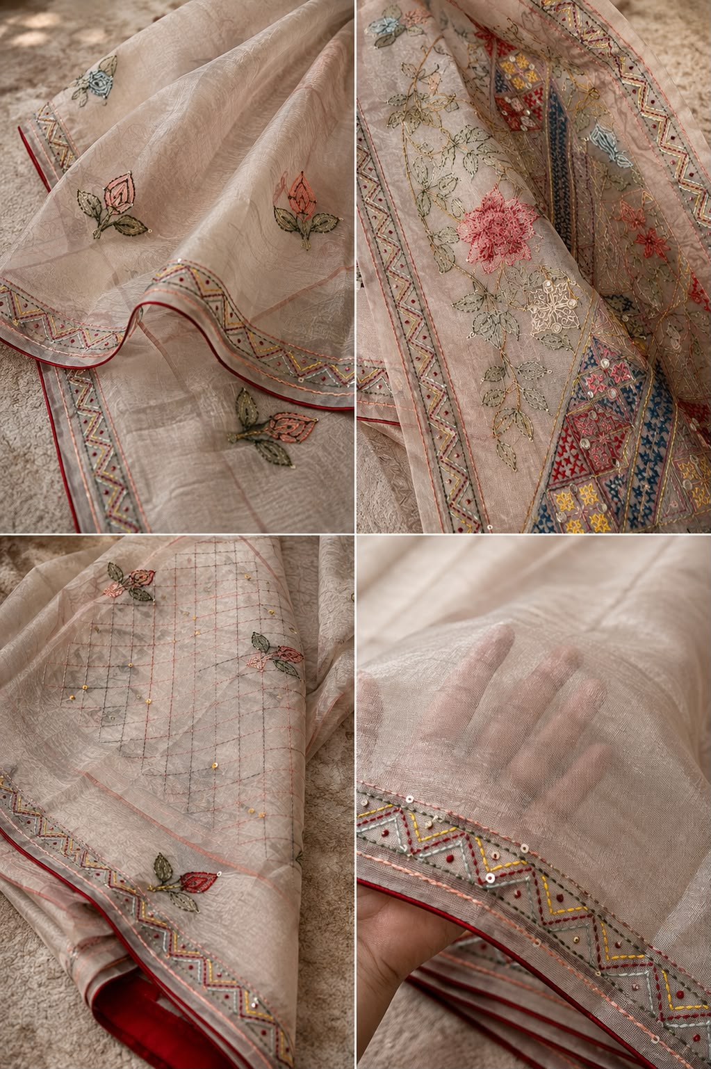 Premium Linen Tissue with Katha Mirror Handwork