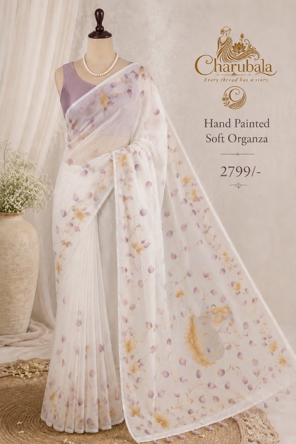 Royal Organza Saree with Hand Art Work