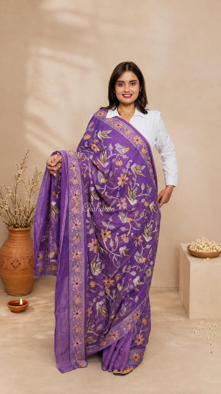 Whispers of Spring – Premium Mul Cotton Saree With Full Hand embroidery
