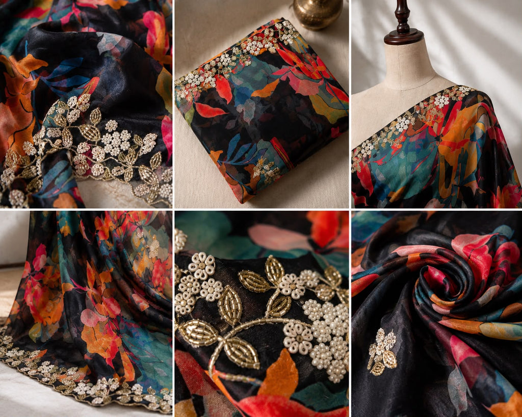 Luxe Pure Chinnon Saree with Hand Cutdana Work