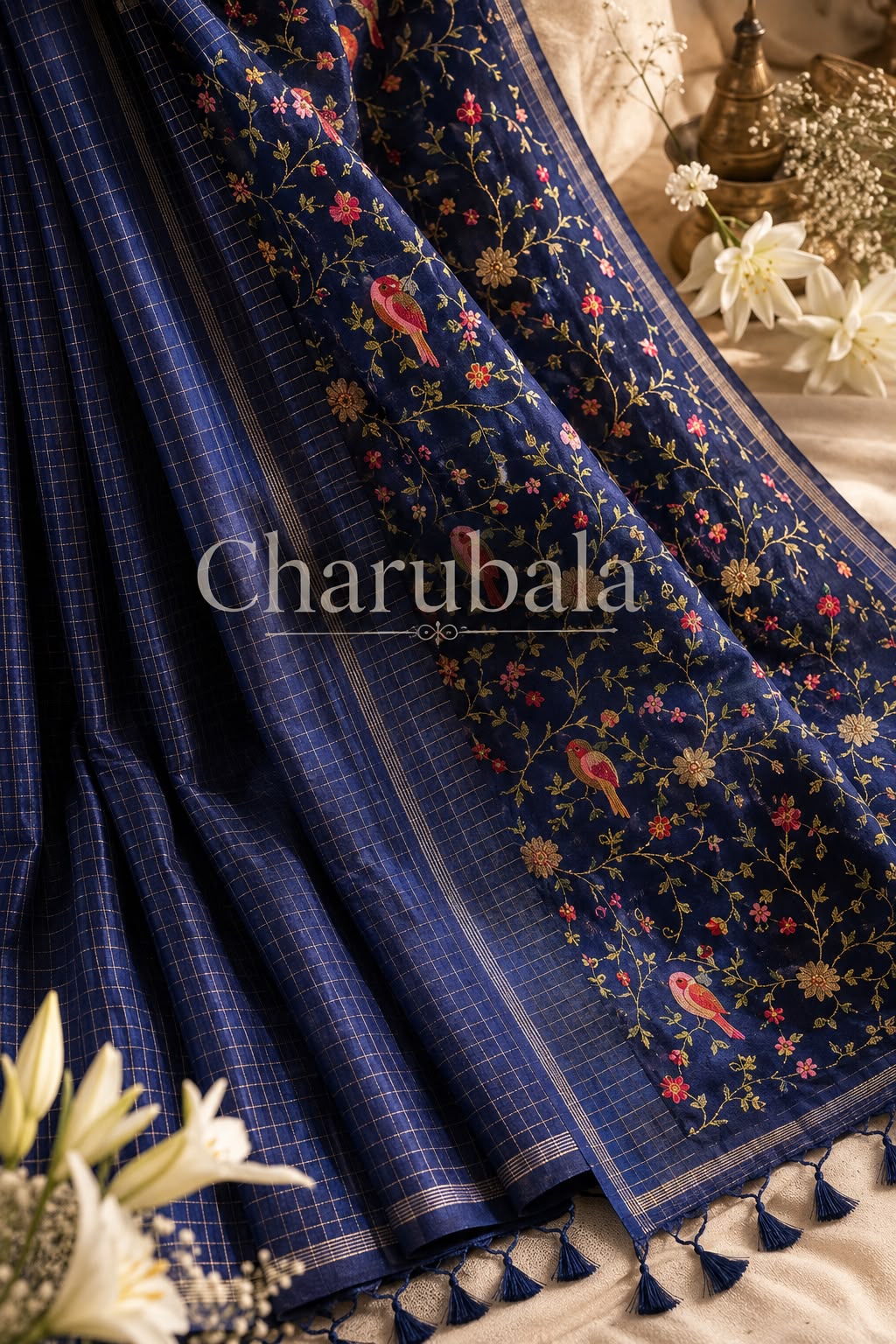 Regal Checks Semi Tassar Saree with Handwork