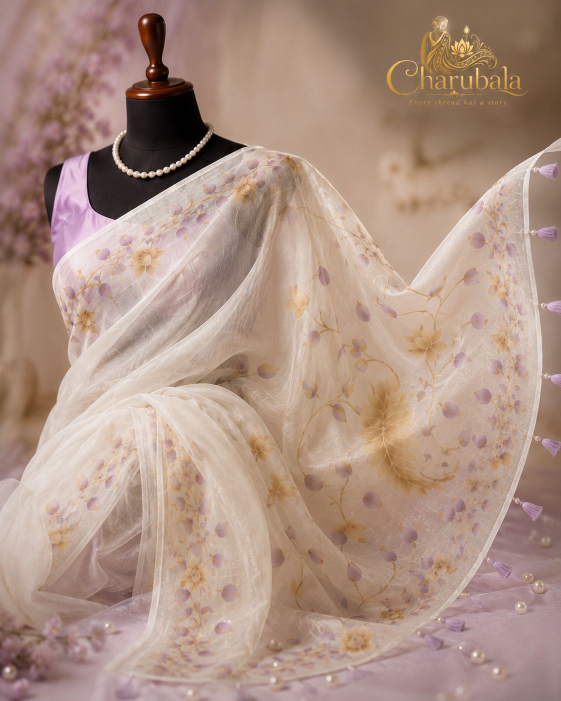 Royal Organza Saree with Hand Art Work