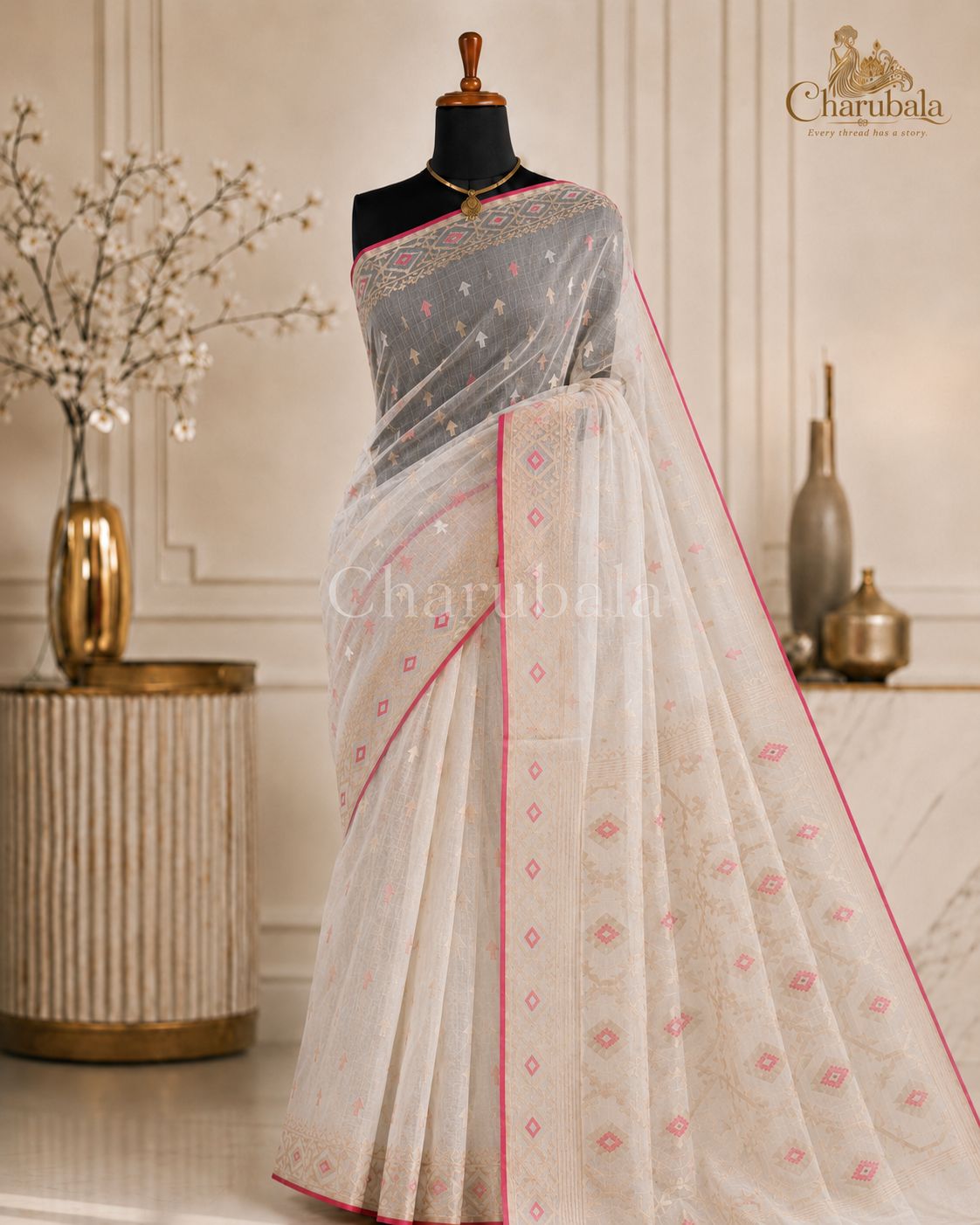 Soft Muslin Dhakai Saree