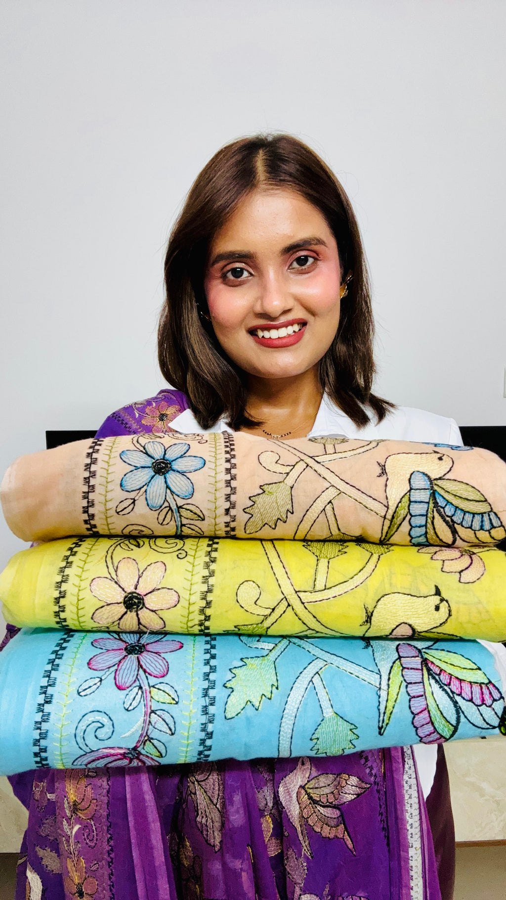 Whispers of Spring – Premium Mul Cotton Saree With Full Hand embroidery