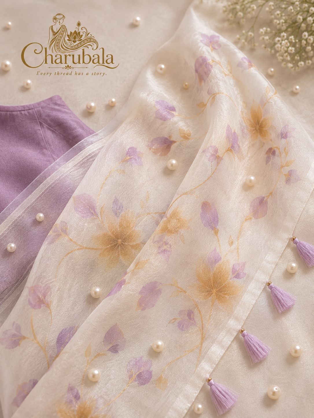 Royal Organza Saree with Hand Art Work