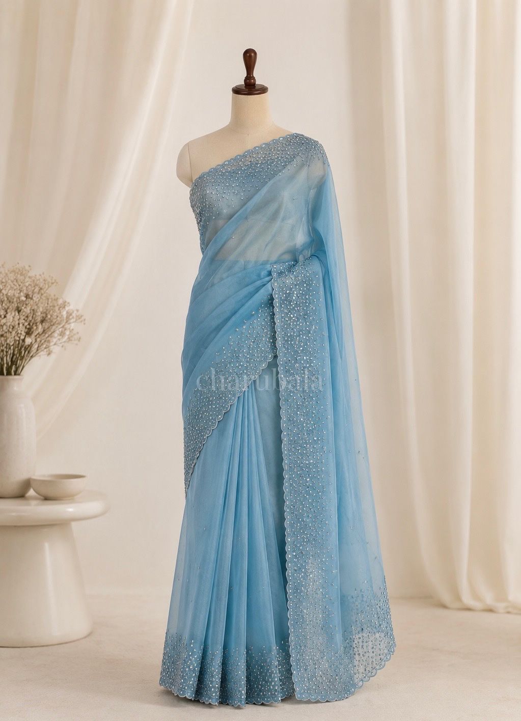 Neelima Glass Tissue Saree with Zarkan Handwork