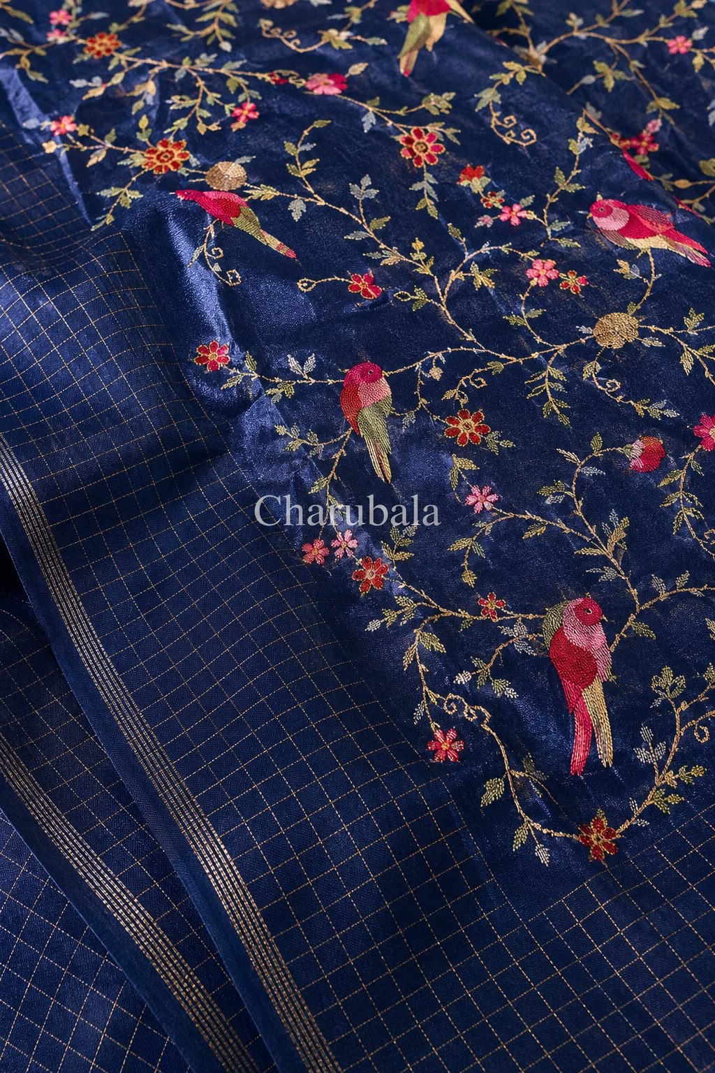 Regal Checks Semi Tassar Saree with Handwork