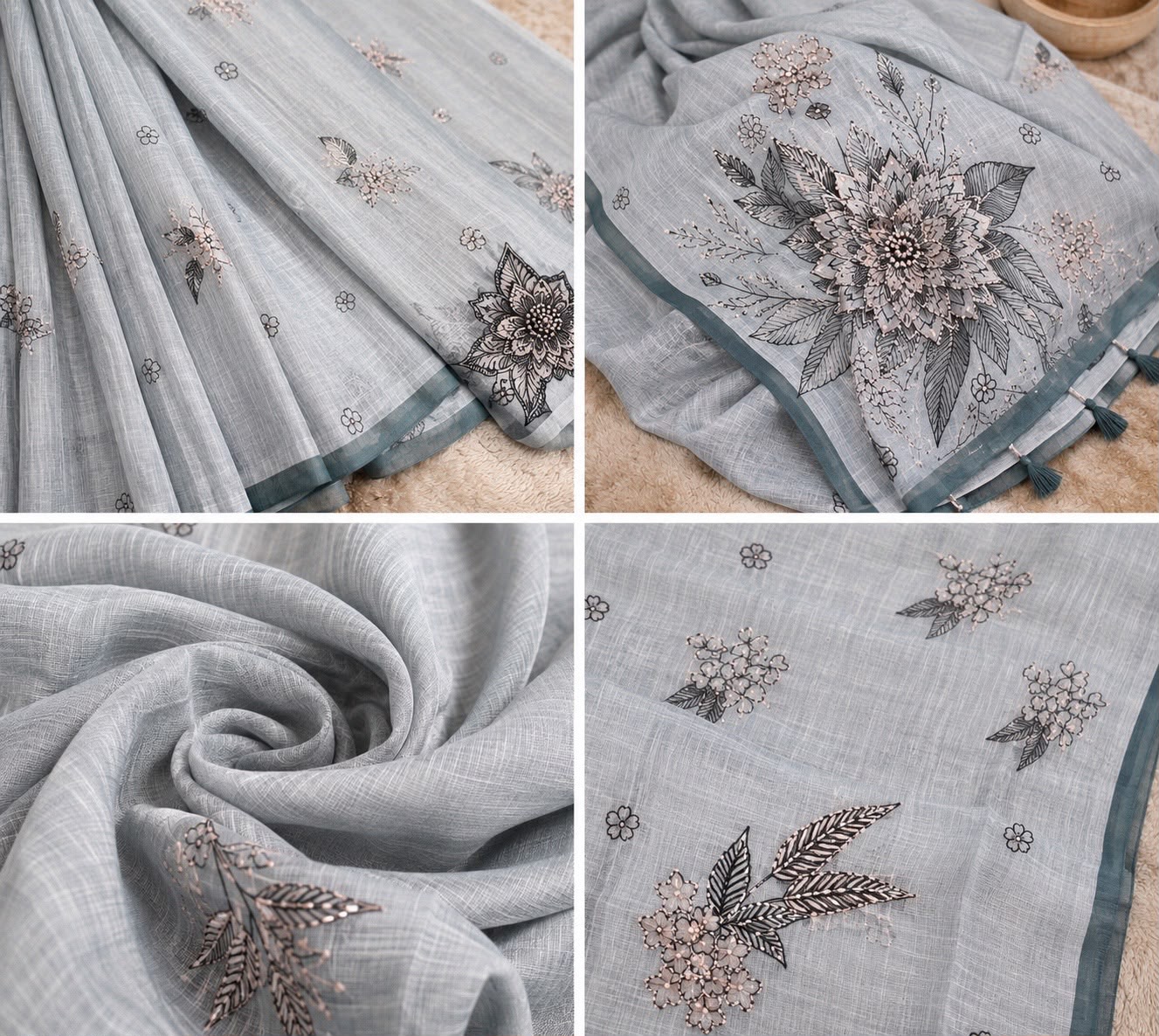 Zarna Linen Saree with Katha Knot Work