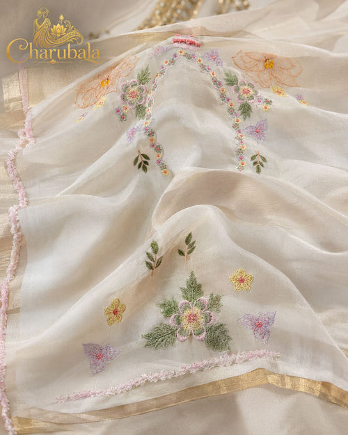 Ivory Royale Banarasi Tissue Applique Saree