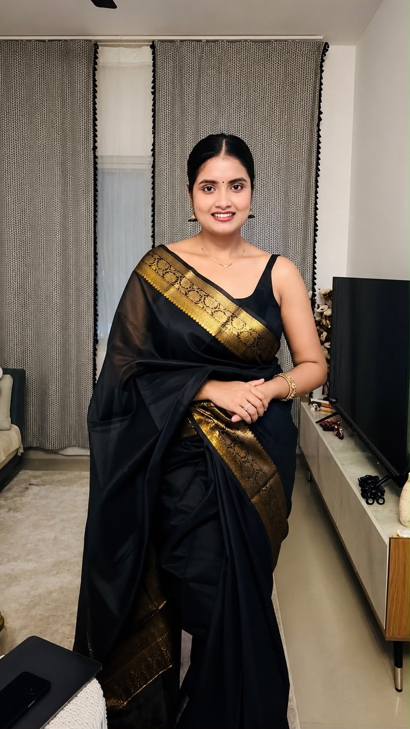 Banarasi AD Cotton Saree with Antique Golden Zari Border