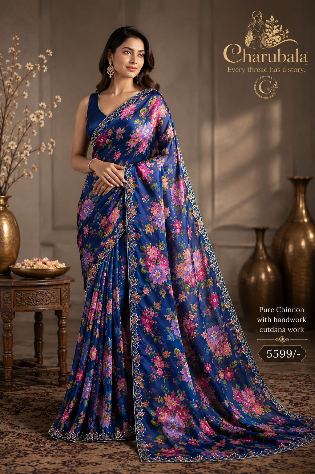 Luxe Pure Chinnon Saree with Hand Cutdana Work